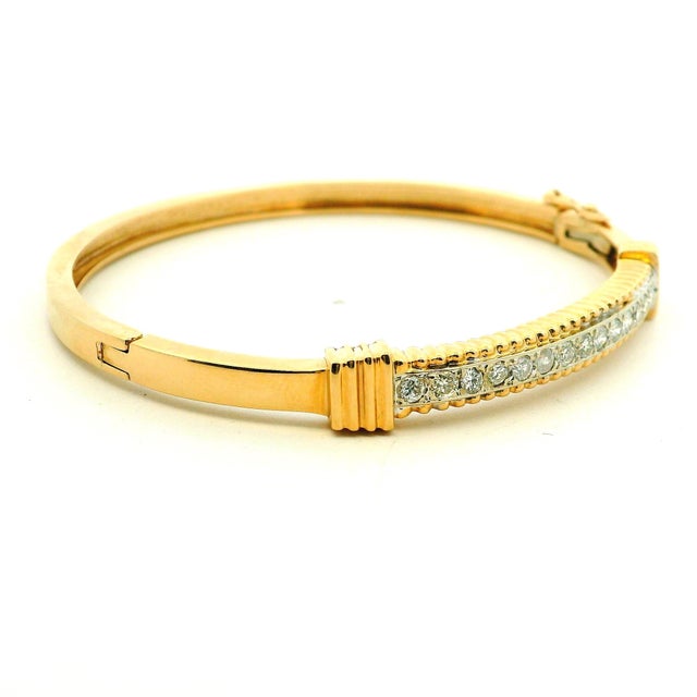 Contemporary Vintage 14k Gold Diamond Hinged Bangle Bracelet For Sale - Image 3 of 12