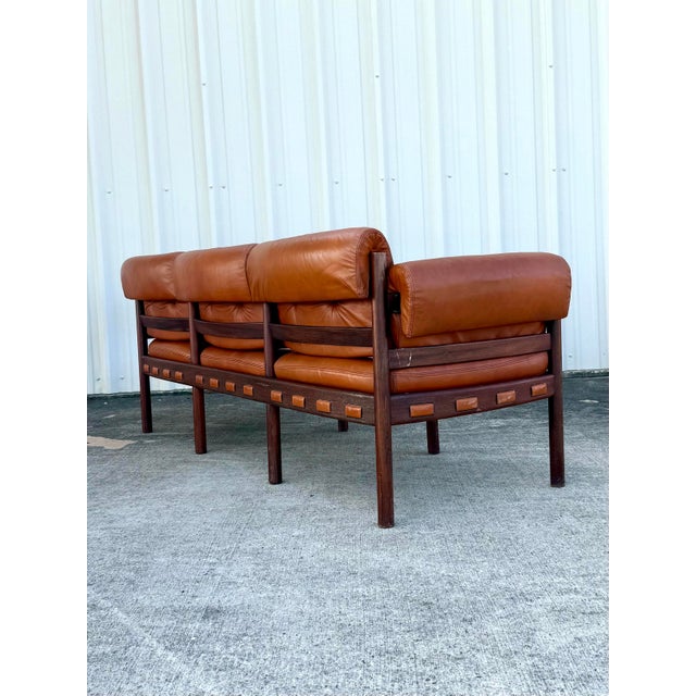 Arne Norell Vintage Cognac Leather 3-Seater Sofa Attributed to Arne Norell for Coja For Sale - Image 4 of 11
