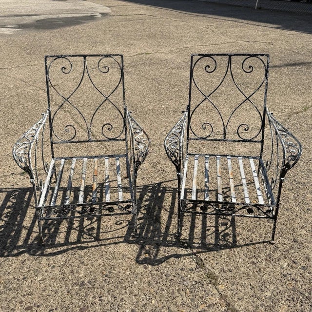 Vintage Salterini Style Wrought Iron Garden Patio Lounge Chairs by Florentine Craft Studio - a Pair. Circa Mid 20th...
