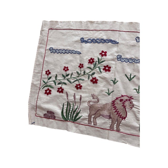 Lion Suzani Wall Hanging, Red Pomegranate For Sale - Image 4 of 6