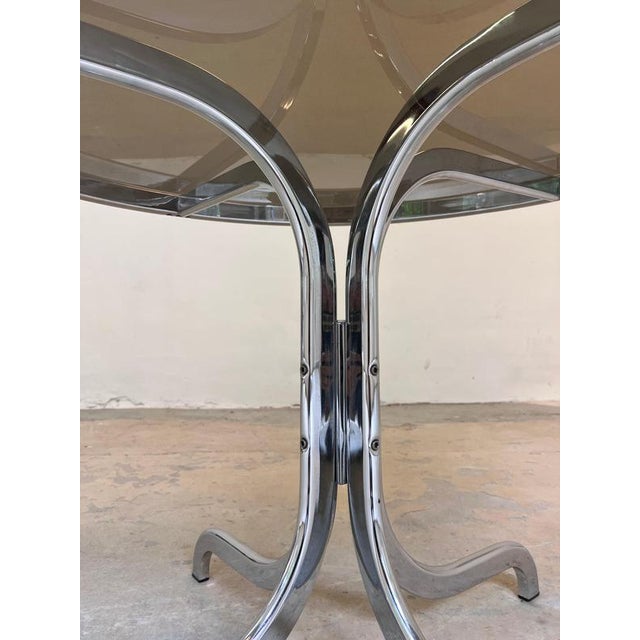 Glass Round Dining Table in Tinted Glass and Chrome For Sale - Image 7 of 11