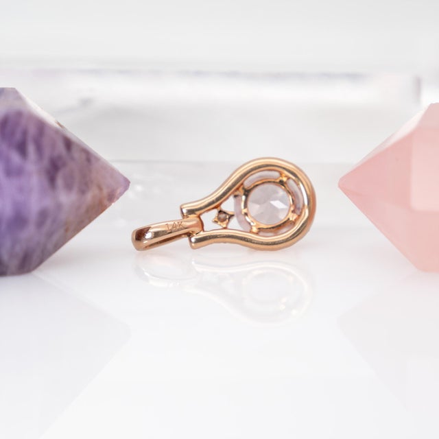 Metal Pink Morganite Pendant With Earth Mined Diamonds in Solid 14k Gold, Round 6mm For Sale - Image 7 of 7