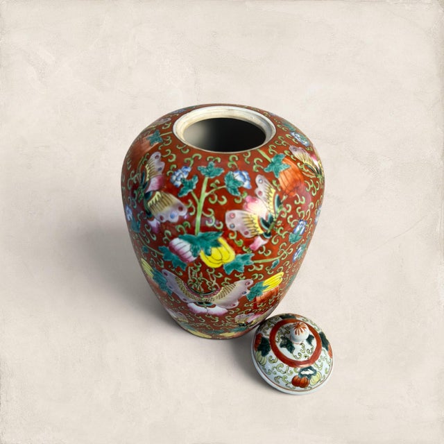 Antique Decorative Ceramic Ginger Jar With Butterfly Motif For Sale - Image 4 of 11