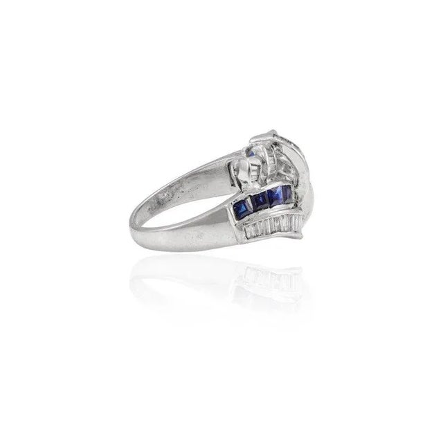 Not Yet Made - Made To Order Art Deco 1.3ct Blue Sapphire and Diamond Cocktail Ring in 18k White Gold Size 7 For Sale - Image 5 of 13