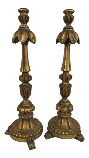 Vintage 1970s Italian Style Hand Carved Wooden Candle Sticks - a Pair