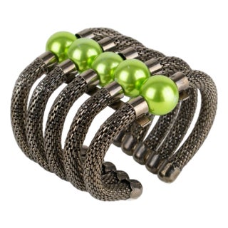 Krizia Italy Massive Gunmetal and Green Resin Cuff Bracelet For Sale