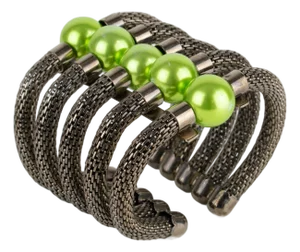 Krizia Italy Massive Gunmetal and Green Resin Cuff Bracelet