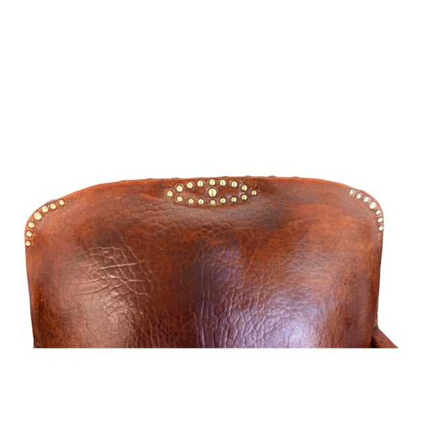 Animal Skin French Art Deco Leather Studded Club Chairs. 1930's France For Sale - Image 7 of 12