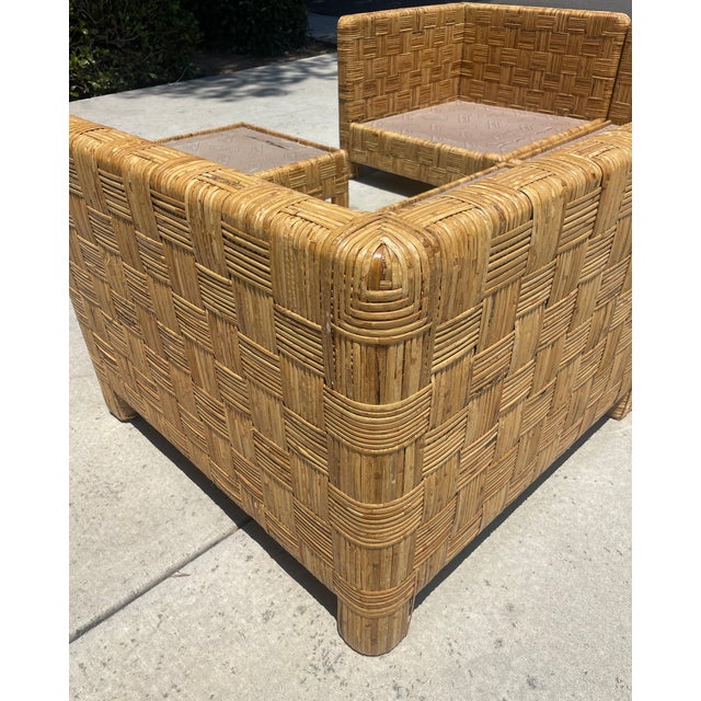 Vintage Rattan Basketweave Sectional Sofa, Billy Baldwin Style For Sale - Image 10 of 14