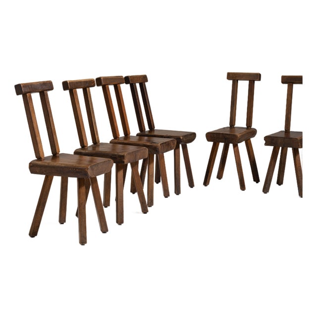 Set of Six 1960s Belgian Brown Brutalist Oak Mobichalet Dining Chairs For Sale