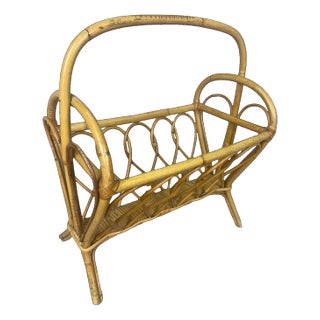 Midcentury Rattan Magazine Rack, 1960s For Sale