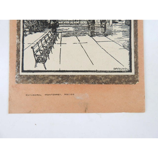 Vintage circa 1930's block print on paper by Harry Anthony DeYoung (1893-1956) Texas. Signed in plate lower right corner,...