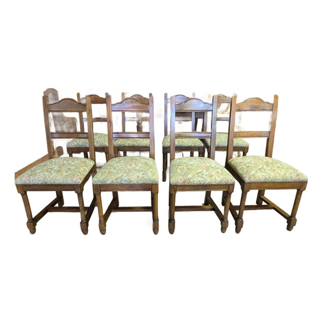 Mid 20th Century Set of 8 Italian Walnut Refettorio Chairs For Sale