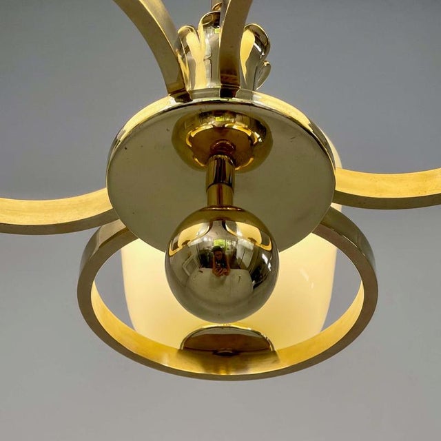 Art Deco Opaline Glass and Brass Chandelier, Germany, 1930s For Sale - Image 10 of 18