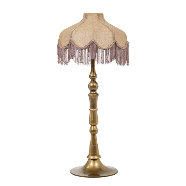 Buchanan Jute Fringed Scalloped Table Lamp, Natural/Light Pink For Sale In Los Angeles - Image 6 of 6