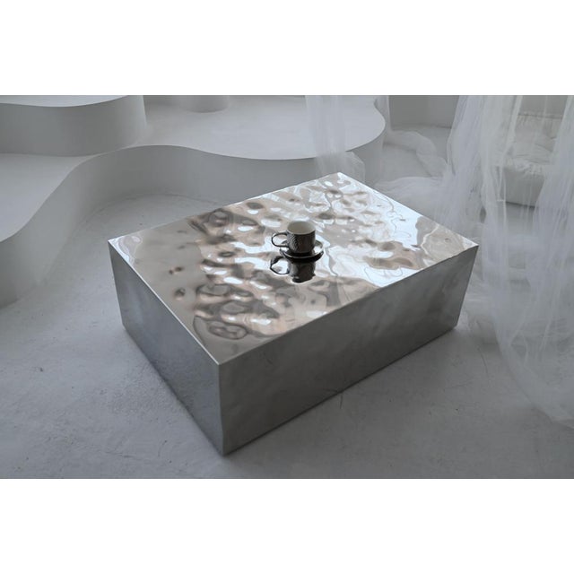 Silver Sculptural Mirror-Polished Stainless Steel Coffee Table by Veliento For Sale - Image 8 of 14