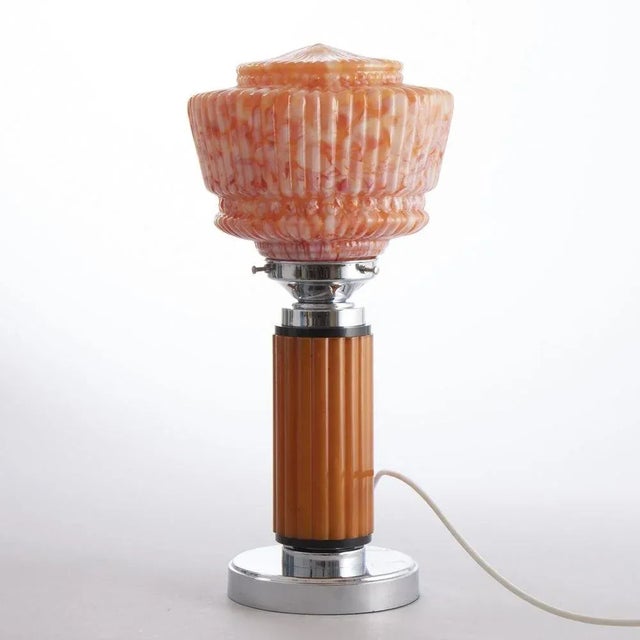 Art Deco Table Lamp with Phenolic Column and Glass Shade, 1930s For Sale - Image 11 of 11
