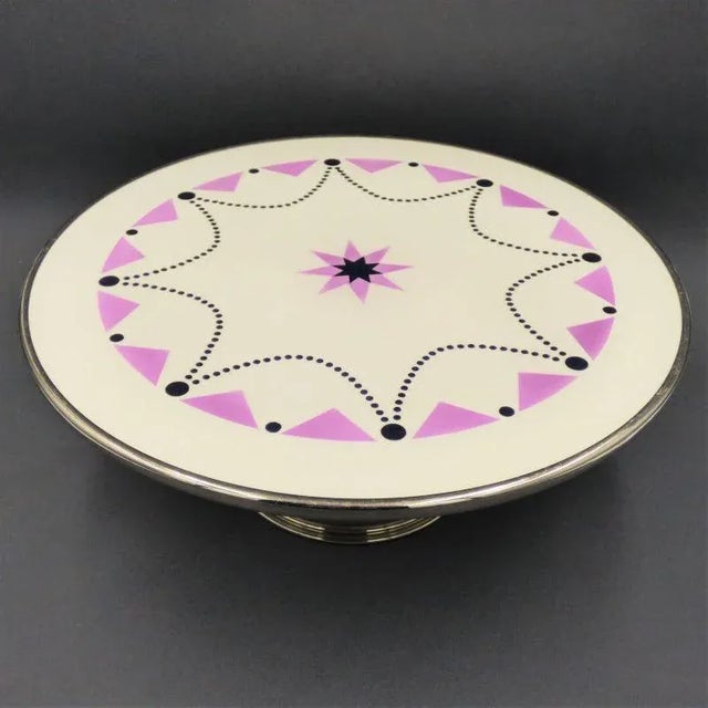 Art Deco Ceramic Cake Plate on Stand, 1920s, in Very Good conditions. Designed 1920 to 1949