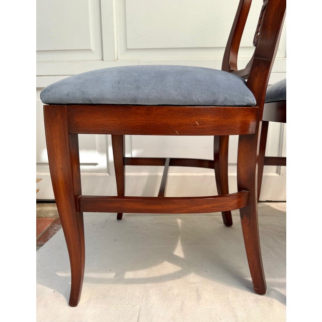 Set of 6 Neoclassical Dining Chairs With Carved Swag Backs, Blue Velvet Upholstery For Sale - Image 18 of 18