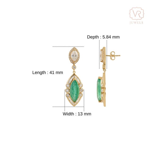 14k Yellow Gold 6.9ct Emerald & 3.24ct Diamond Art Deco Earrings- 2 Pieces For Sale - Image 10 of 14