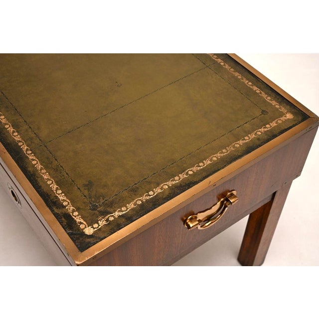 Brown Vintage Military Campaign Style Coffee Table with Leather Top, 1950 For Sale - Image 8 of 11