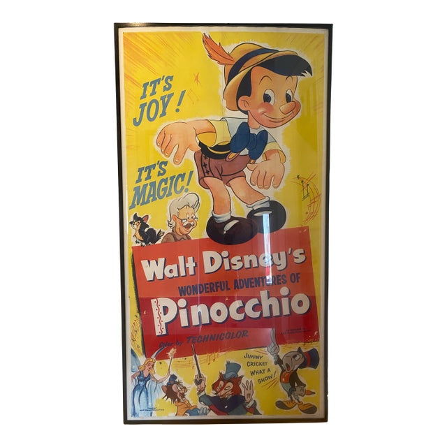 Huge Vintage Disney Poster 1954 Rko Release Pinocchio For Sale