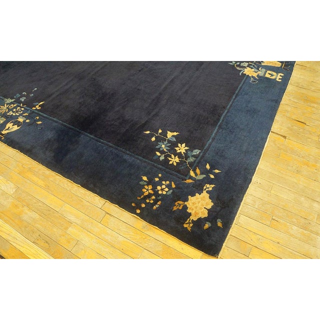 Navy Blue Fascinating Navy Background With Lovely Intricate Floral Design Antique Chinese Peking Rug For Sale - Image 8 of 8