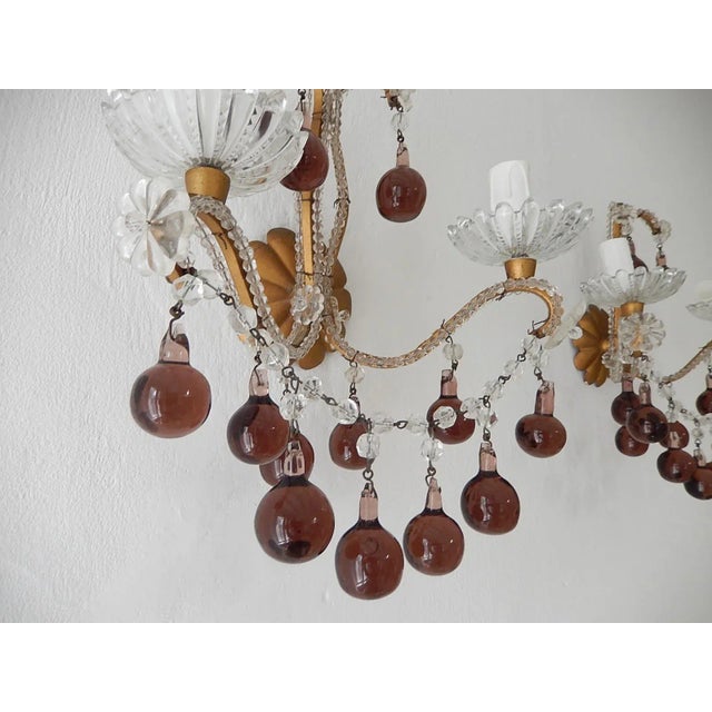 French Beaded Amethyst Murano Drops Sconces, Circa 1920 For Sale - Image 10 of 11