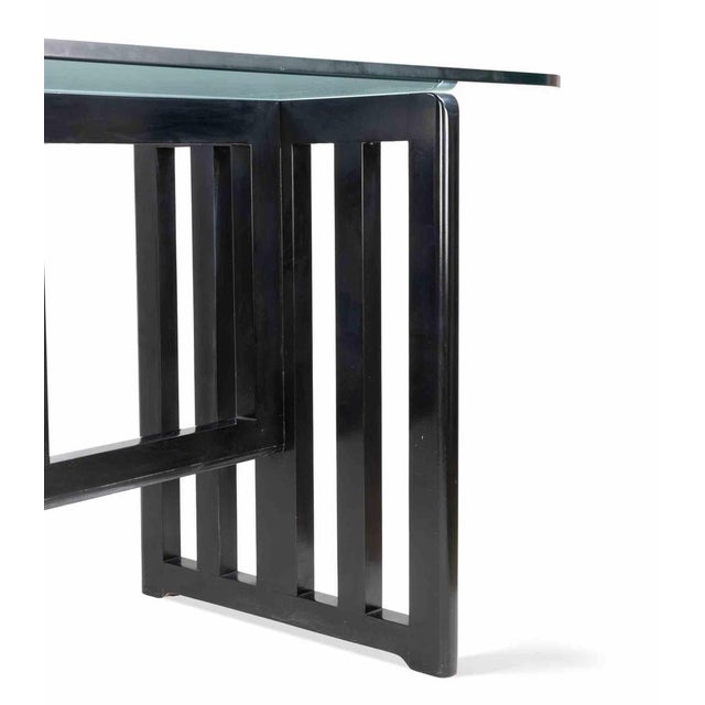 Vintage Art Deco Dining Table in Lacquered Wood and Crystal, Italy, 1970s For Sale - Image 4 of 9