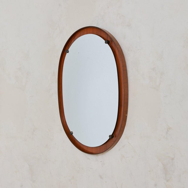 Mid-Century Modern Italian Oval Rosewood Wall Mirror, 1960s For Sale - Image 3 of 9