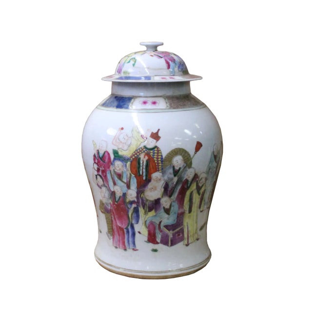 Chinese Distressed White Porcelain Eighteen Arhats Luohan Temple Jar For Sale In San Francisco - Image 6 of 6