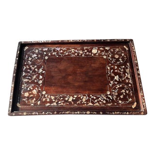 Antique Vietnamese Mother-of-Pearl Inlaid Hardwood Tray, C. 1880–1920 For Sale