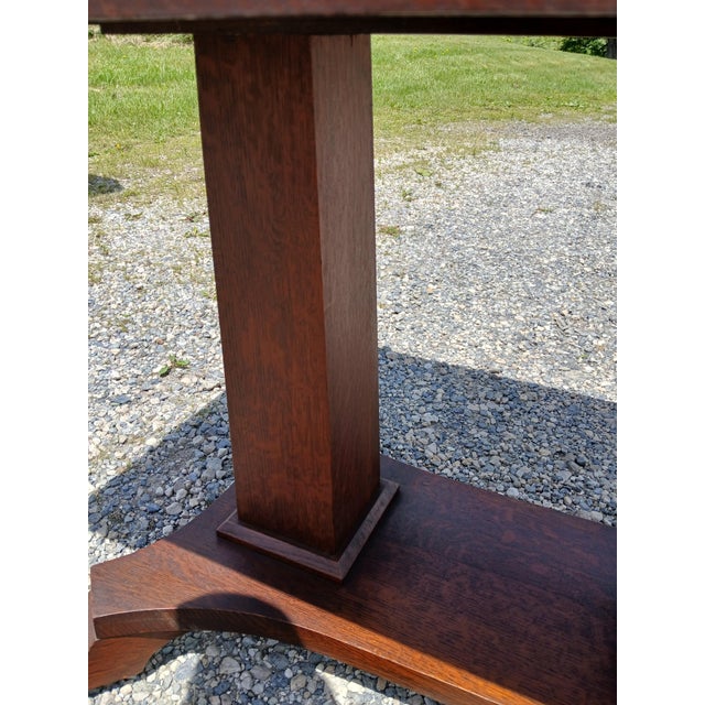Burnt Umber Antique Mission Quarter Sawn Oak Double Pedestal Library Table 1920 For Sale - Image 8 of 17
