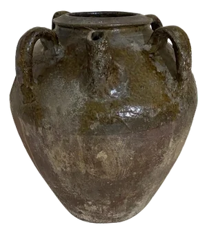 Early 1900s Old Asian Earthenware Pottery Storage Jar