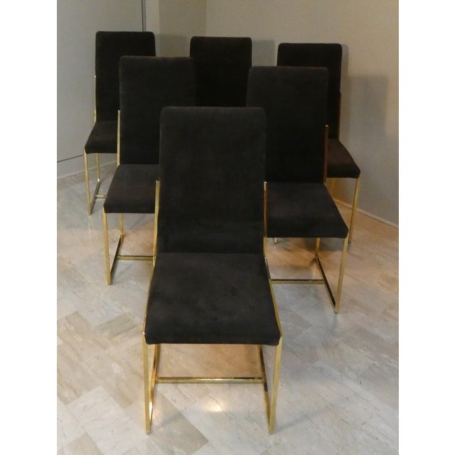 Suede and Gilded Steel Chairs, Italy, 1970s, Set of 6 For Sale - Image 16 of 18