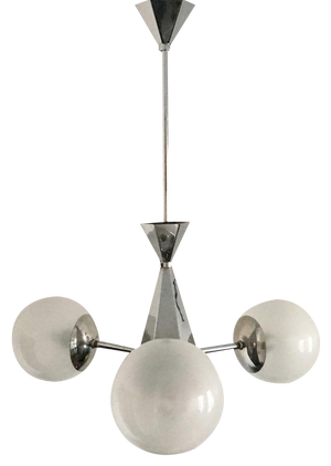 Art Deco Metal and Glass Chandelier