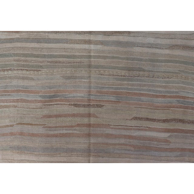 Camel Minimalist Striped Design Vintage Turkish Kilim With Neutral Tones For Sale - Image 8 of 10