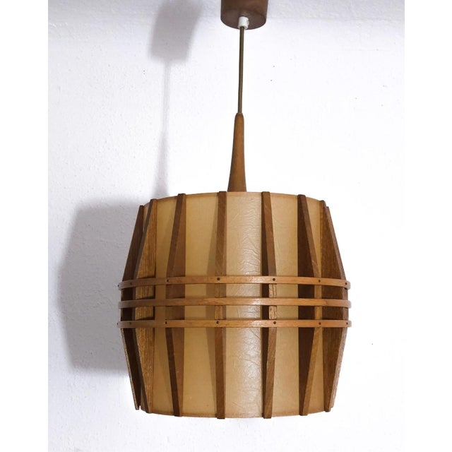 Mid-Century Modern Cocoon Teak Pendant Lamp, 1970s, in Very Good conditions. Designed 1970 to 1979 Up to 250V (Europe/UK...