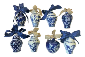 Vintage Blue & White Chinoiserie Ginger Jar Ornaments - Set of 8