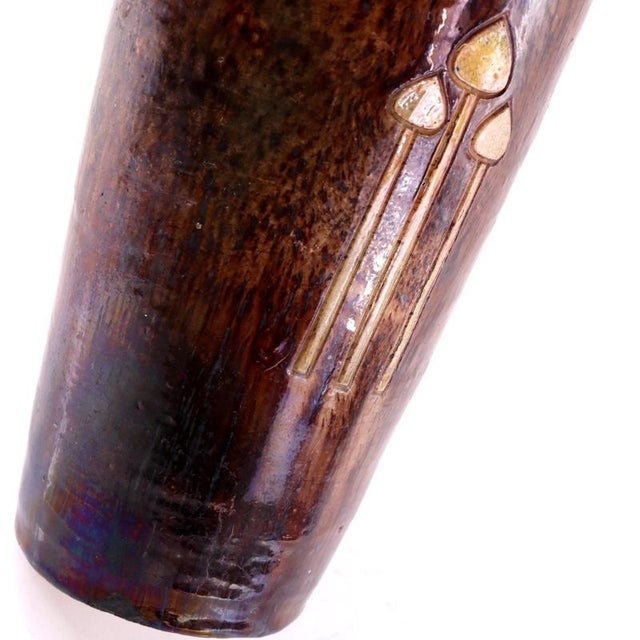 Antique Belgian Majolica Art Pottery Twin-Handled Vase with Toadstool Motif For Sale - Image 11 of 14
