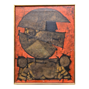 Shlomo ZafrirIsraeli Cubist Modernist Oil Painting "Rosh Shiryon Abir" Armor, 1964