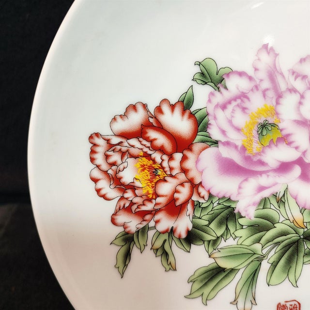 White Chinese Ceramic Plate,Famille Rose Porcelain Plate Hand Painted Peony Flowers Pattern For Sale - Image 8 of 10