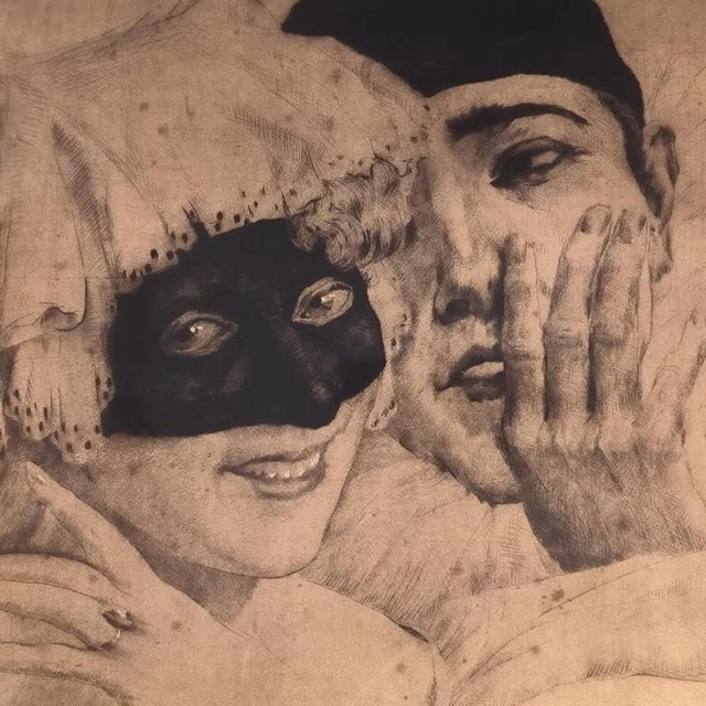 Regnart, Pierrot and Columbine, Commedia dell'Arte, 1920s, Etching For Sale - Image 9 of 14