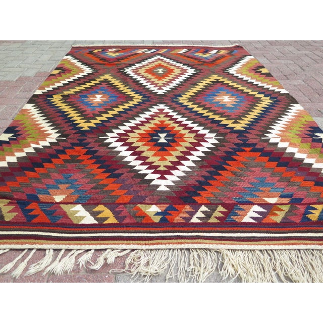 Vintage Diamond Turkish Kilim Rug 5'6" x 8'2" Chairish