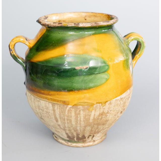 19th Century French Yellow & Green Swirled Glaze Confit Pot For Sale - Image 10 of 10