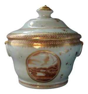 18th Century Sucrier for the American Market Chinese Export Porcelain Sugar Bowl Box