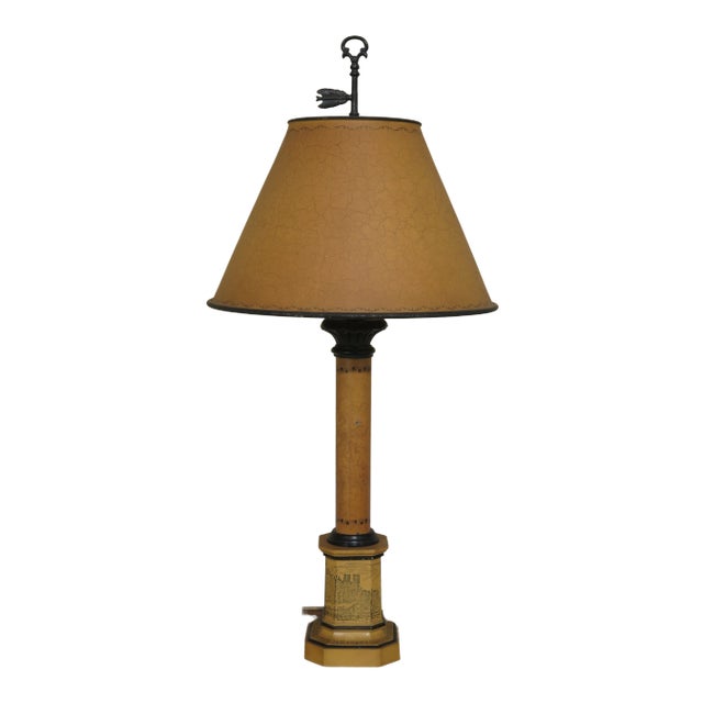 1980s Decorative Toleware Lamp with Metal Shade For Sale