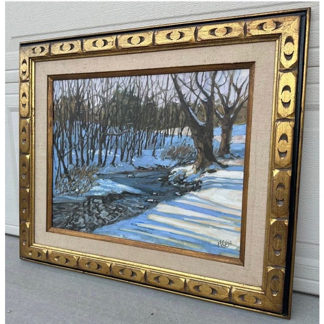 Large Framed Winter Landscape Monica Cascio Oil Painting “Dalton’s Creek” Texas For Sale - Image 15 of 18