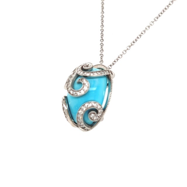 2010s Natural Persian Turquoise Diamond Gold Necklace 15.32 TCW Certified For Sale - Image 5 of 12