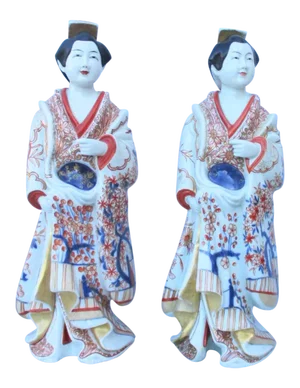 19th Century Japanese Arita Porcelain Bijin Figures - a Pair